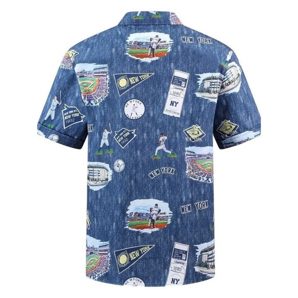 New New York Baseball Button Up Shirt Sea Blue Men's - Picture 2 of 5